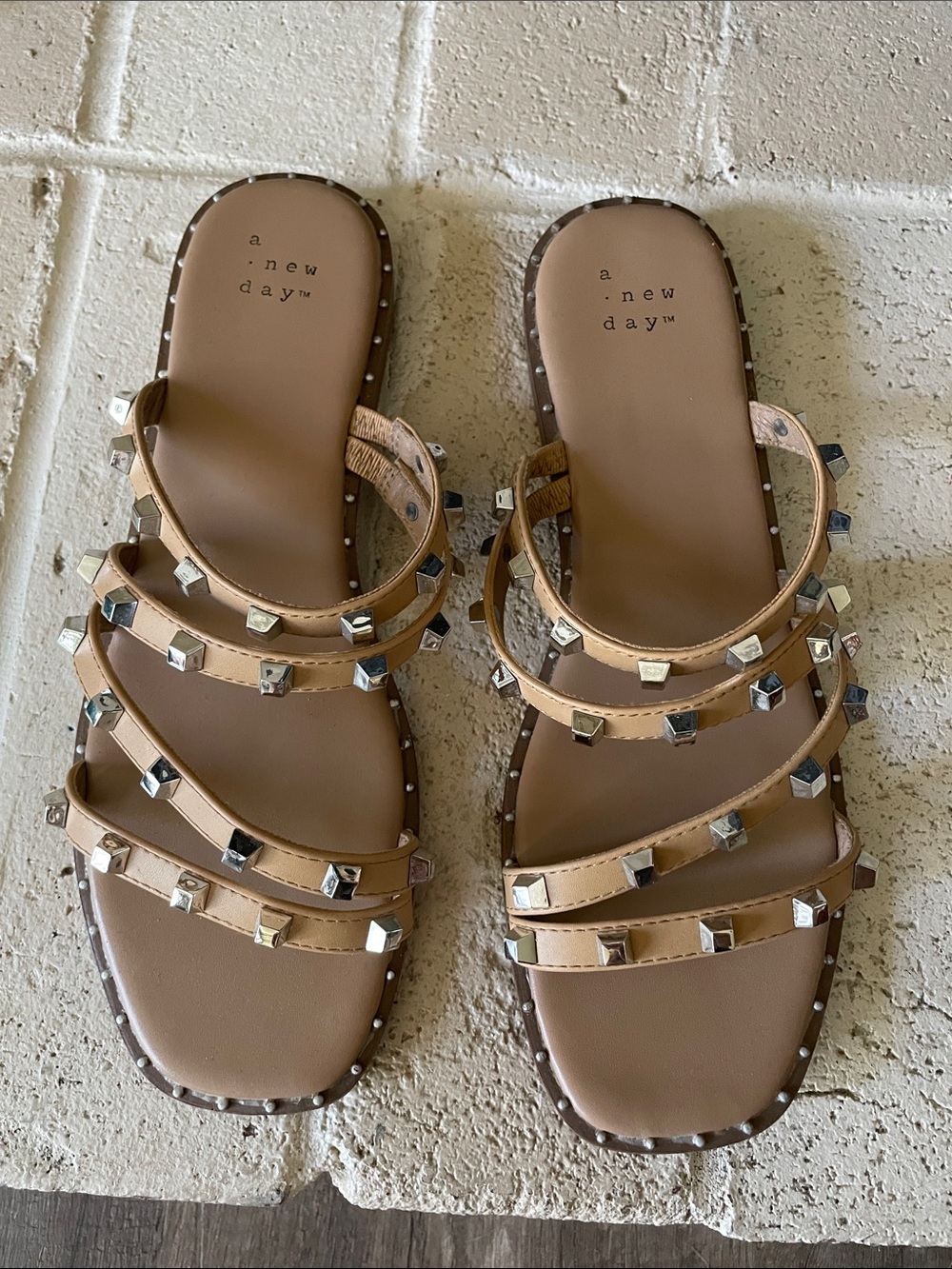 a new day Tan Studded Multi-Strap Slide Sandals